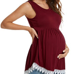 Xpenyo Womens Maternity Tank Top Sleeveless Lace Crochet Trim Peplum Cami Shirts Wine Red XL
