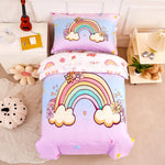 PERFEMET 4 Pieces Toddler Bedding Set Colorful Rainbow Toddler Comforter Set for Girls Pink Blue Purple Tie Dye Kids Bed Set Soft Reversible Star Printed Girl Bed in A Bag (Rainbow Flower, Pink)