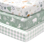 FIEMOL Baby Crib Sheets for Boys and Girls, 3 Pack Fitted Crib Sheets Neutral for 52”x28” Standard Crib and Toddler Mattresses, Ultra Soft & Silky Smooth Microfiber Green Forest Bear
