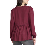Motherhood Maternity Women’s Long Sleeve Empire Waist Keyhole Woven Pregnancy Blouse, Zinfandel, Small