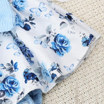 KAFIREN Baby Girl Clothes 3-6 Months Newborn Romper Dress Infant Lace Ruffle Sleeveless Summer Outfits with Headband Blue Flower 3-6 Months 80cm