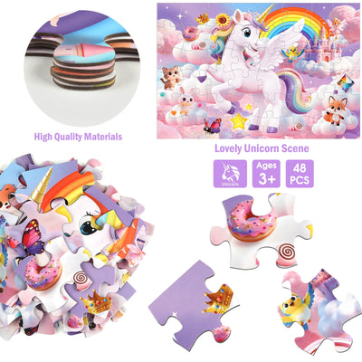 Jumbo Floor Puzzle for Kids,48 Piece Unicorn Large Jigsaw Puzzles,Cute Puzzle for Toddler Ages 3-5,Fun Educational Toy Easter Gift for Boys & Girls Ages 4-8