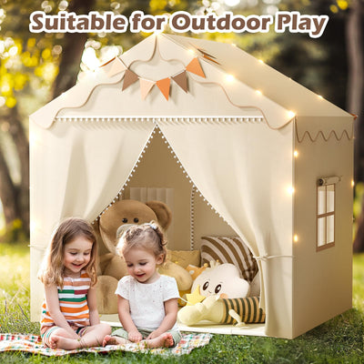 Treestone Play Tent for Kids, 2 in 1 Toddler Tent with Padded Mat and Light, Large Playhouse for Kids Indoor & Outdoor, 2 Doors and 4 Windows, 51" x 39" x 53", Toy Gift for Boys and Girls