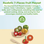 PlanToys 7 Piece Assorted Fruit Kitchen Food Playset (3600) | Sustainably Made from Rubberwood and Non-Toxic Paints and Dyes