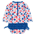 RuffleButts Baby Girls UPF 50+ Sun Protection Floral Printed Long Sleeve One Piece Rash Guard Swimsuit with Zipper