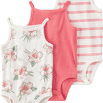 little planet by carter's Baby3-pack Short Sleeve Bodysuits made with Organic Cotton, Hibiscus, 9M