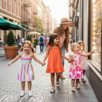 PATPAT Girls Dresses 3-Pack – Floral Orange Print, Stripe Dress & Bow Strap Sundress, Soft Cotton Outfits for School, Play & Vacations, 5–6 Years