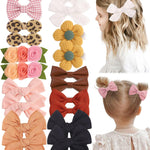 doboi Baby Girl Hair Clips 20PCS Baby Girl Bows Flower Cotton Prints Hair Accessories Fully Lined Alligator Hair Clips for Girls Toddler Kids