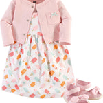 Hudson Baby baby-girls Cotton Dress, Cardigan and Shoe Set