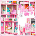 deAO Princess Girl Toys 4-Story 14 Room Dollhouse Playset with 4 Dolls, Furniture & Accessories, Princess Castle Toy for 3-8 Kids