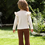 Kucnuzki 3-6 Month Baby Girl Clothes Long Sleeve Round Neck Shirts Cute Floral Tops Brown Flare Leggings Bell Bottom Knit Pants 2 Piece Infant Baby Outfits