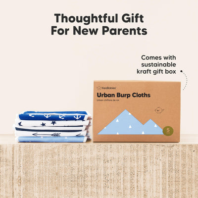 Organic Burp Cloths Baby Boy & Girl - 5-Pack Super Absorbent Cotton Burping Cloths for Babies, Soft & Plush Newborn Spit Up Rags, Infant Towels for Milk Spit Up, Unisex, Large 21" x 10" (Hunter)