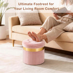 xuperbonus Small Ottoman with Storage,Folding Round Ottoman with Gold Trim,Velvet Storage Stool,Foot Stool with Soft Padded,Foot Rest for Living Room13“x13”x12.4(Pink,1pcs)