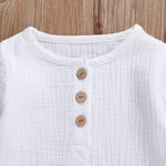 KtwHarnu Toddler Baby Boy Girl Clothes Cotton Linen Long Sleeve Button Pullover Tops Drawstring Pants Set Casual Outfit (White, 2-3 Years)