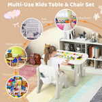 Costzon Kids Table and Chair Set, Graffiti Activity Table w/Flip-Top Tabletop Bookshelf, Erasable Magnetic Drawing Board, Storage, Adjustable Height for Drawing, Toddlers Art Table & Chair (Gray)