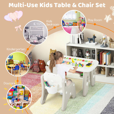 Costzon Kids Table and Chair Set, Graffiti Activity Table w/Flip-Top Tabletop Bookshelf, Erasable Magnetic Drawing Board, Storage, Adjustable Height for Drawing, Toddlers Art Table & Chair (Gray)