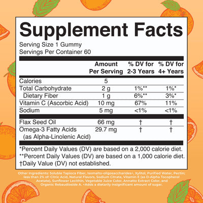 MARYRUTH'S Vegan Omega 3 Gummies for Kids 2+, 2 Month Supply, Sugar Free, Omega 3 Supplement with Vitamin C, Flaxseed Oil, Immune Support, Essential Nutrient ALA, No Fish Taste, 60 Count