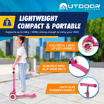 Outdoor Cruiser 3-Wheel Kids Scooter – with Lean-to-Steer Technology, Wide Deck, Led Lighted Wheel, 4-Level Adjustable Height T-bar Handle, Support Kids Up to 150 Lbs, for Boys & Girls Ages 3-8, Pink