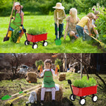 Qtioucp Kids Gardening Wheelbarrow Set, Metal & Wooden Garden Tools for Kids Ages 3-8, Real Wheelbarrows with Apron, Gloves & STEM Guide, Outdoor Backyard Garden Toy Gift