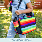 Wildkin Kids ECO rPET Insulated Lunch Box – Keeps Food Hot or Cold, Easy-Clean Lining, Mesh Pockets & BPA-Free – Boys & Girls, Ideal for School, Travel & Daycare – Rainbow Stripe