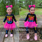Baby Girls Newborn Skeleton Halloween Costume Outfit Funny Long Sleeve Skull Tulle Skirt Romper Set