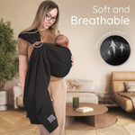 Ring Sling Baby Carrier - USA lab Tested, 100% Natural Cotton Muslin, Breathable & Ergonomic Ring Sling Black