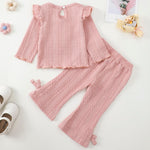 Kucnuzki Baby Girl Clothes 6-9 Months Long Sleeve Pink T Shirt Ruffle Floral Print Top Bell Bottom Baby Girl Pants 9-12 Month Girl Clothes Fall Winter Outfits
