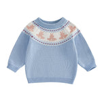 Motlapol Toddler Baby Boy Girl Christmas Outfit Tree Print Oversized Long Sleeve Crewneck Knit Sweater Winter Holiday Clothes (Easter Bunny Sky Blue, 4-5 Years)