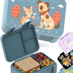 BEARFOOT Kids Lunch Box with Compartments – Compact & Lightweight | Leak-Proof, BPA-Free, Dishwasher Safe | Hand-Drawn Design for Preschool, School, Travel (Dog & Cat Blue, 2.75 Cups)