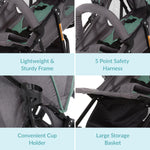 Dream On Me Vista Moonwalk Baby Stroller in Mint, Lightweight Infant Stroller with Compact Fold, Multi-Position Recline Umbrella Stroller with Canopy, Extra Large Storage and Cup Holder