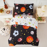 PERFEMET Sports Theme Toddler Boys Bedding Set 4 Pieces Basketball Football Printed Toddler Comforter Set Reversible Design Ball Games Bed in A Bag (Black, Toddler)