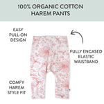 HonestBaby Multipack Harem Pants Roomy Fit Pull on Bottoms 100% Organic Cotton for Baby Boys, Girls, 2-Pack Sketchy Floral Pink, 3-6 Months