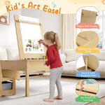 5-in-1 Kids Table and Chairs, Toddler Table and Chair Set with Drawers, Convertible Craft Play Desk with Art Easel & Paper Roll Holder, Children Activity Learning Center with Storage – Nature Wood