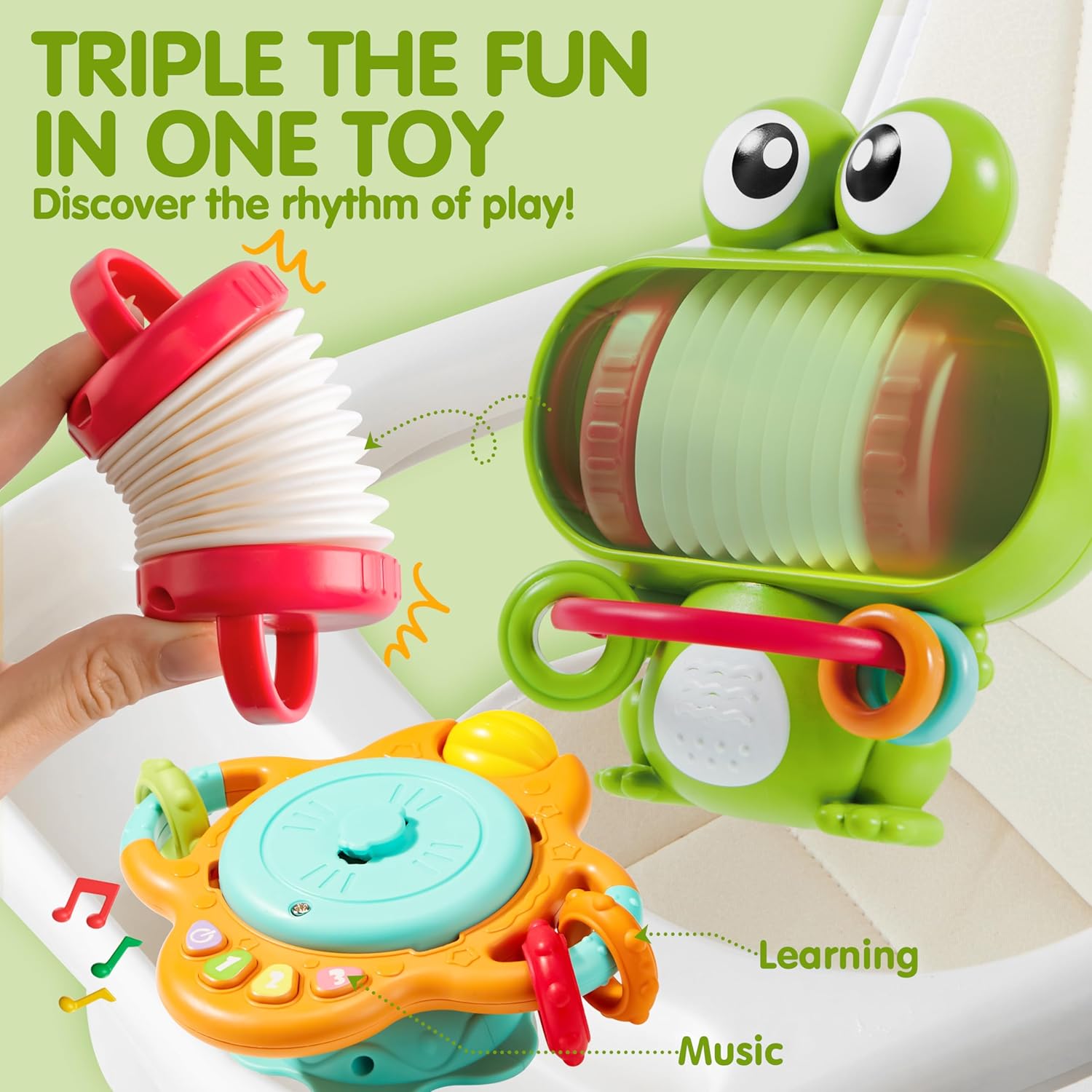 Musical Baby Toys - Suction Cups High Chair Toys - Spinner Teether Toy - Keep Infant Toys from Falling - Montessori Sensory Toys for Toddlers - Christmas Birthday Gifts Toys for Baby 18 Months