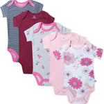 HonestBaby baby-girls 5-pack Short Sleeve Bodysuits One-piece 100% Organic Cotton for Infant Baby Girls
