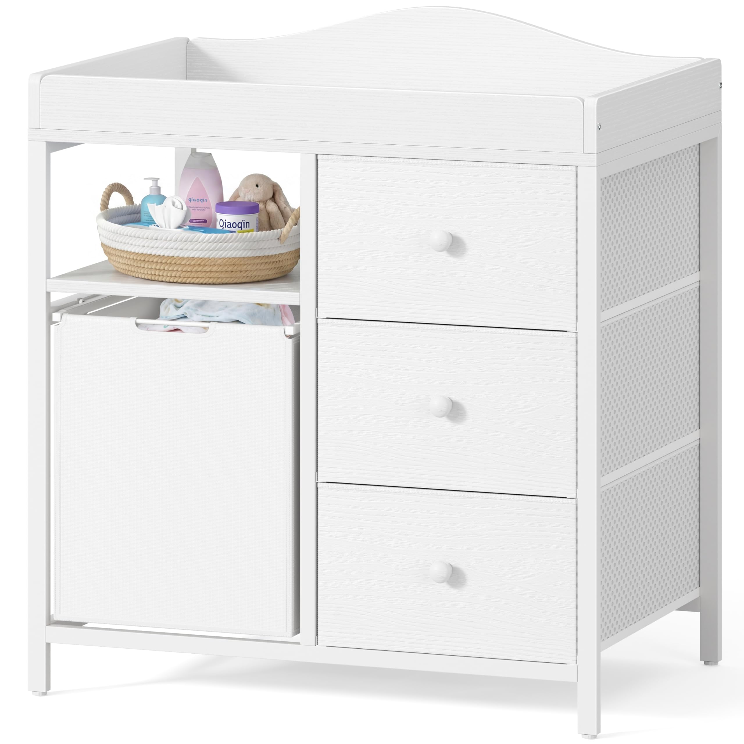 BOLUO White Changing Table with 3 Fabric Drawers - Changing Tables ...