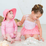 RuffleButts Girls UPF50+ Sun Protection Peplum Smocked Bodice/Tulle Skirted One Piece Swimsuit - by The Seaside, 5