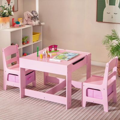 Costzon Kids Table and Chair Set, 3 in 1 Wooden Activity Table with Storage Drawer, Detachable Tabletop for Children Drawing Reading Art Craft, Playroom, Nursery, Toddler Table and Chair Set, Pink