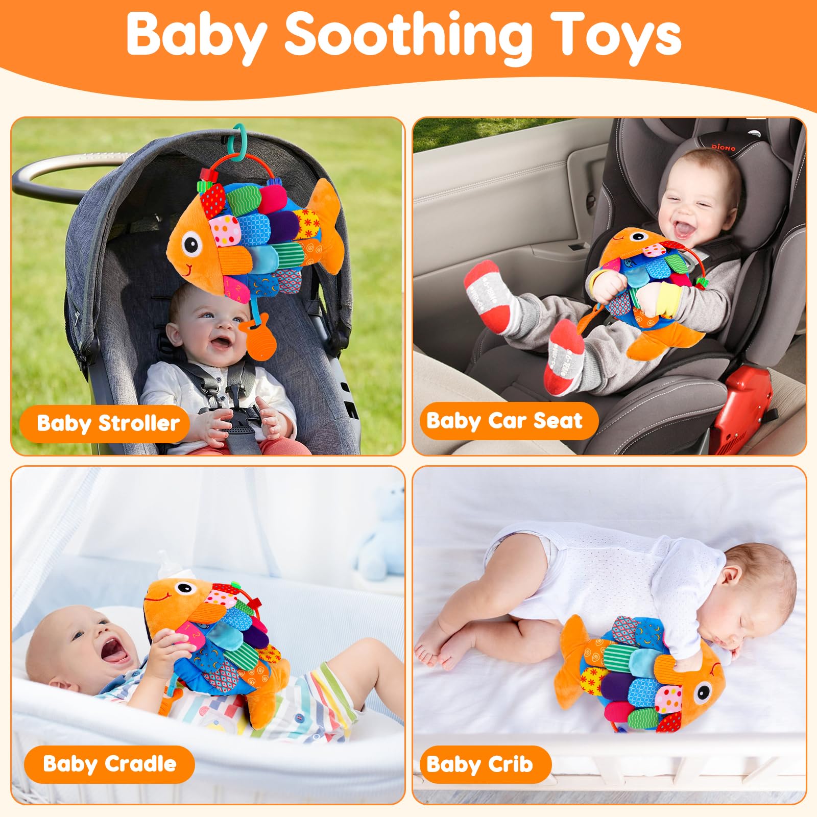 Baby Sensory Tummy Time Toys 0-6 Months Music Fish Toy for Newborn 3 4 5 6 Month Old Black and White High Contrast Infant Toys with Mirror Crinkle Rattle for 3-6 6-12 Months Baby Boy Girl Shower Gifts