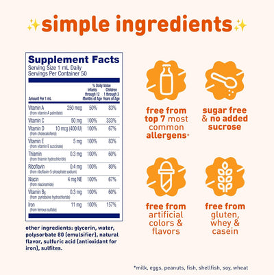 Enfamil Poly-Vi-Sol with Iron Liquid Multivitamin Drops, Supports Growth & Development*, 50mL Bottle