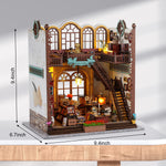 GuDoQi DIY Miniature Dollhouse Kit, Magic Bookstore Tiny House kit with Furniture and LED, Miniature House Kit, Great Handmade Crafts Gift for Birthday Father's Day