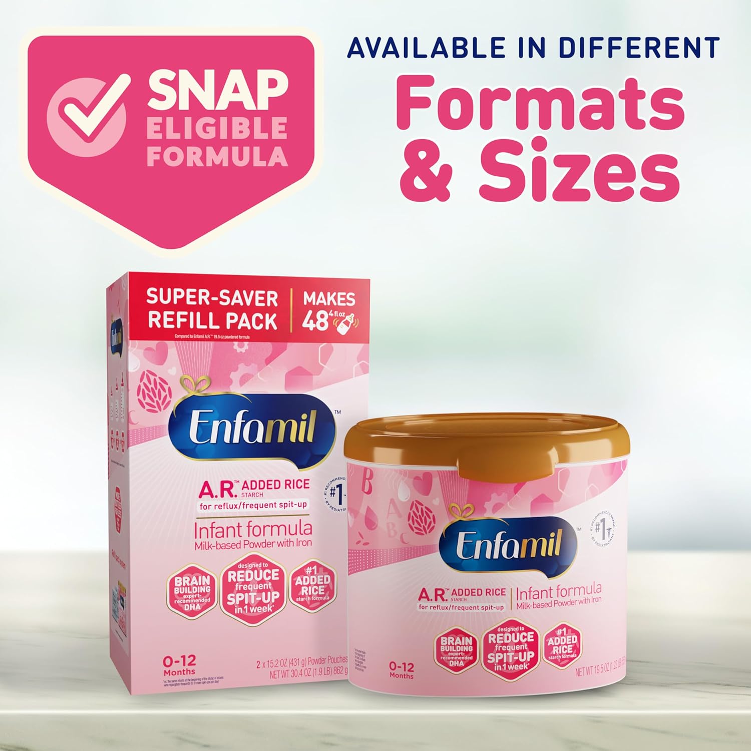 Enfamil A.R. Baby Formula, Added Rice Starch Formula to Reduce Reflux & Spit-Up, DHA for Brain Development, Probiotics to Support Digestive & Immune Health, Baby Milk, 19.5 Oz