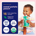 Cerebelly Organic Baby Food Pouches, Sweet Potato Peach Dairy-Free Smoothies, 16 Nutrients, No Added Sugar, Fiber & Non-GMO, 4oz, 6 Pack