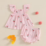 Mubineo Baby Girl Summer Clothes Cute Ruffle Tops Dress Shorts Outfits Set Infant Toddler Shrit Bloomers Princess Outfit (Pink, 6-12 Months)