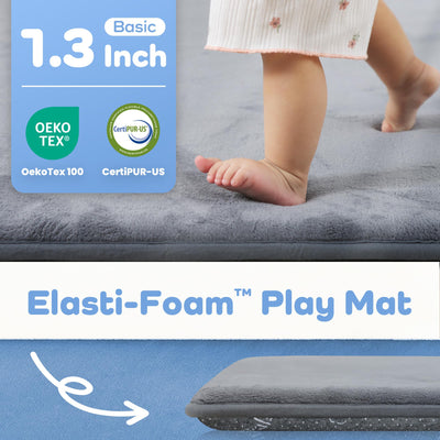 PAPAMAT 1.3" Thick Baby Floor Play Mat 50x50, Basic Padded Foam Mat for Tummy Time Crawling, Non Slip Cushioned for Babies Toddlers Infants Kids (Dark Grey)