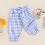 Kids Toddler Boys Girls Gingham Pants Elastic Waist Plaid Loose Baggy Trousers Casual Spring Fall Bottoms Sweatpants (C-Blue, 12-18 Months)