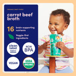 Cerebelly Organic Baby Food Pouches, Carrot Beef Bone Broth Purees, 16 Nutrients, Protein & Healthy Fats, 4oz, 12 Pack
