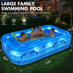 2025 Upgrade Inflatable Pools with Lights, Family Inflatable Swimming Pools for Kids,Adults, Blow Up Pool Solar Powered, Large Kiddie Pool, Durable Thickened Inflatable Family Pool for Backyard-Blue
