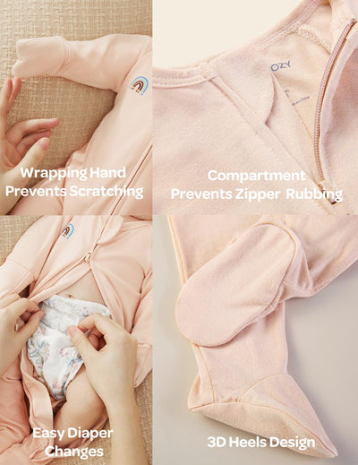 Momcozy Baby Pajamas Onesie for Boys & Girls, 0-24M, Temp-Sensing 2-Way Zipper Sleepers, Footed Rompers, 2-Pack for Newborns & Toddlers