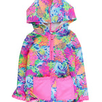 RuffleButts Girls UPF50+ Sun Protective Ruched Quarter-Zip Cover-Up - Neon Ocean Coral, 3-6m